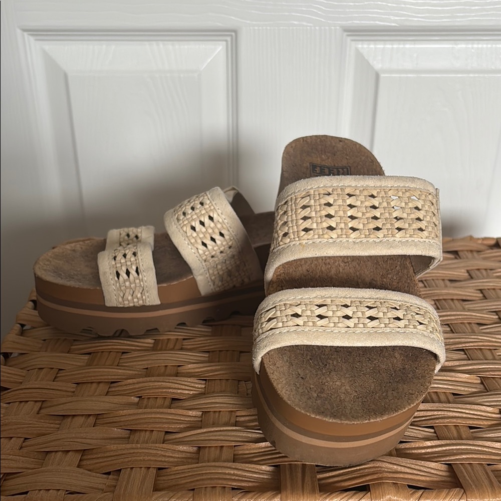 Women's Cream Woven Platform Sandals
